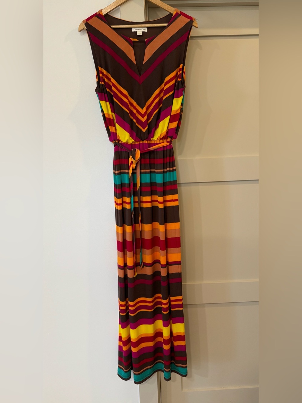 Coldwater Creek Colorblock Striped Maxi Dress with Tie Waist